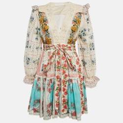 Pre Owned Zimmermann Multicolor Floral Print Cotton Flounce Wrap Dress L