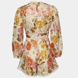 Zimmermann Beige Floral Print Lace Trimmed V-Neck Heathers Playsuit M