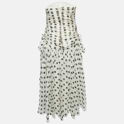 Pre Owned Zimmermann Off-White Polka Dot Print Ruched Strapless Maxi Dress S