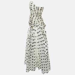 Pre Owned Zimmermann Off-White Polka Dot Print Ruched Strapless Maxi Dress S
