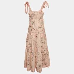 Pre Owned Zimmermann Pink Floral Print Cotton Flounce Maxi Dress S