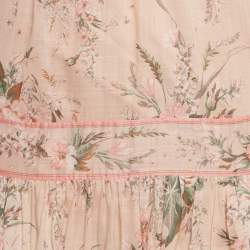 Pre Owned Zimmermann Pink Floral Print Cotton Flounce Maxi Dress S