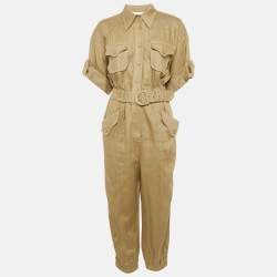 Pre Owned Zimmermann Olive Green Linen Belt Detail Cargo Jumpsuit M