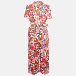 Zimmermann Multicolor Floral Print Linen Belted Jumpsuit M