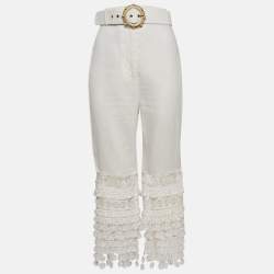 Zimmermann White Linen Lace Trimmed High Tide Nautical Pants L