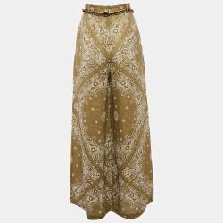 Pre Owned Zimmermann Green Printed Linen Palazzo Pants M