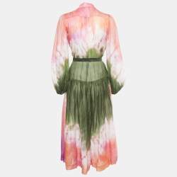 Pre Owned Zimmermann Multicolor Tie-Dye Print Ramie Button Front Maxi Dress S