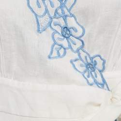 Pre Owned Zimmermann White Floral Embroidery Linen Mini Wrap Dress XS