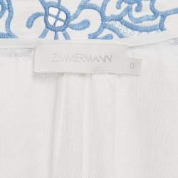 Pre Owned Zimmermann White Floral Embroidery Linen Mini Wrap Dress XS