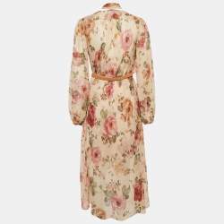 Pre Owned Zimmermann Beige Floral Luminosity Print Crepe Cowl Neck Mid Dress M