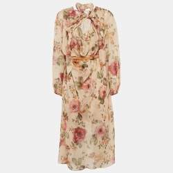 Pre Owned Zimmermann Beige Floral Luminosity Print Crepe Cowl Neck Mid Dress M