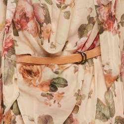 Pre Owned Zimmermann Beige Floral Luminosity Print Crepe Cowl Neck Mid Dress M