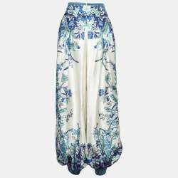 Pre Owned Zimmermann Blue Floral Print Silk Glassy Harem Pants L