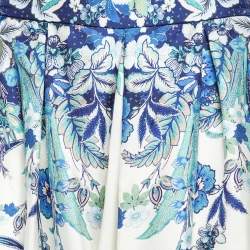 Pre Owned Zimmermann Blue Floral Print Silk Glassy Harem Pants L