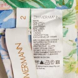 Zimmermann White Floral Print Linen Blend Top and Skirt Set M