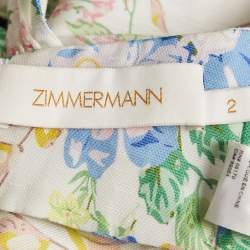 Zimmermann White Floral Print Linen Blend Top and Skirt Set M