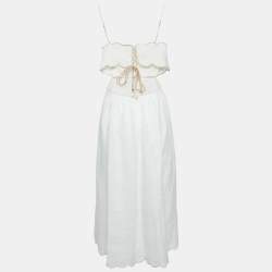 مملوكة مسبقًا Zimmermann White Linen Lace-Up Detail Cut-Out Midi Dress XL
