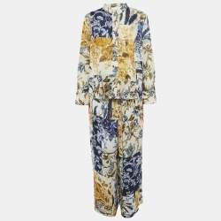 Zimmermann Yellow/Blue Aliane Print Cotton/Linen Shirt and Pants Set L