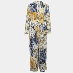 Zimmermann Yellow/Blue Aliane Print Cotton/Linen Shirt and Pants Set L
