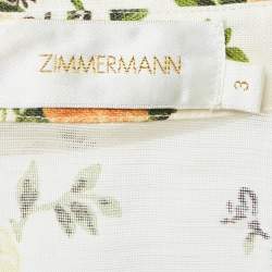 Zimmermann White/Multicolor Floral Print Linen and Silk Button Front Blouse L