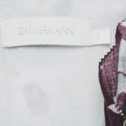 Pre Owned Zimmermann Green/Burgundy Floral-print Linen Allia Cutout Ruffled Mini Dress M