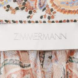Zimmermann Blue/Multicolor Ramie Flounce Skirt and Top Set S