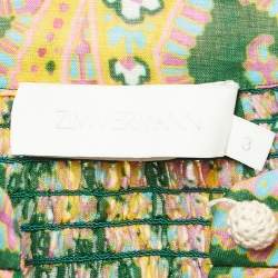 Pre Owned Zimmermann Green/Yellow Teddy Paisley Print Shirring Detail Blouse L