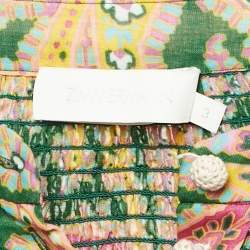 Pre Owned Zimmermann Green/Yellow Teddy Paisley Print Shirring Detail Blouse L