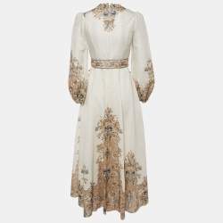 مملوكة مسبقًا Zimmermann Cream Freja Paisley-Print Linen Maxi Dress XS