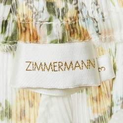 Pre Owned Zimmermann White Floral Plissé Midi Skirt L