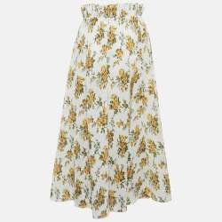 Pre Owned Zimmermann White Floral Plissé Midi Skirt L