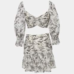 Zimmermann Light Beige Printed Plisse Top and Skirt Set S
