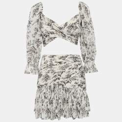 Zimmermann Light Beige Printed Plisse Top and Skirt Set S