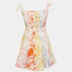 Pre Owned Zimmermann Multicolor Floral Print Linen Postcard Spliced Mini Dress M