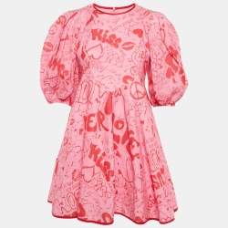 Pre Owned Zimmermann Pink/Red Graffiti Print Linen Day Mini Dress M