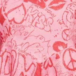 Pre Owned Zimmermann Pink/Red Graffiti Print Linen Day Mini Dress M
