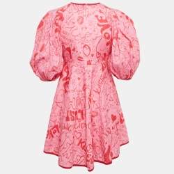 Pre Owned Zimmermann Pink/Red Graffiti Print Linen Day Mini Dress M