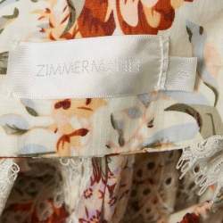 Pre Owned Zimmermann Multicolor Embroidered Cotton Lace Trimmed Midi Dress XS