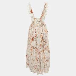 Pre Owned Zimmermann Multicolor Embroidered Cotton Lace Trimmed Midi Dress XS