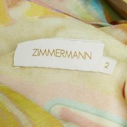 Zimmermann Multicolor Printed Linen and Silk Cut-Out Detail One Shoulder Gown M