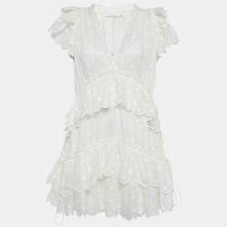 Pre Owned Zimmermann White Polka Dots Embroidered Ramie Tiered Mini Dress S