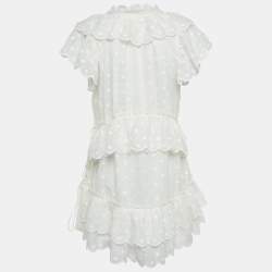 Pre Owned Zimmermann White Polka Dots Embroidered Ramie Tiered Mini Dress S