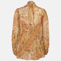 Pre Owned Zimmermann Orange Paisley Print Crepe Cowl Neck Blouse S