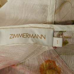 Pre Owned Zimmermann White/Purple Floral Print Linen Blend Mini Dress M