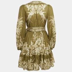 Pre Owned Zimmermann Green Floral Print Cotton Mini Anneke Wrap Dress M