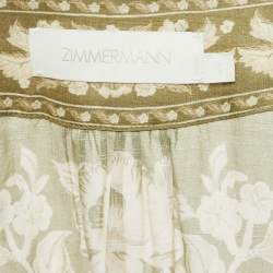 Pre Owned Zimmermann Green Floral Print Cotton Mini Anneke Wrap Dress M