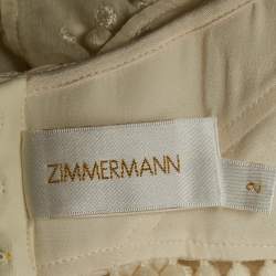 Pre Owned Zimmermann Off White Cotton Blend Ruffled Off Shoulder Crop Top M