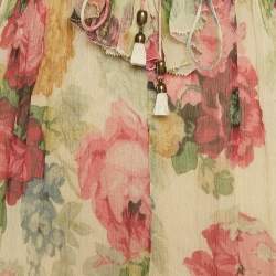 Zimmermann Beige Floral Print Georgette Silk Ruffled Playsuit S
