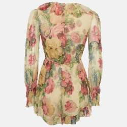 Zimmermann Beige Floral Print Georgette Silk Ruffled Playsuit S