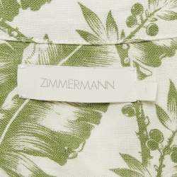 Pre Owned Zimmermann White/Green Leaf Print Linen Empire Playsuit M
